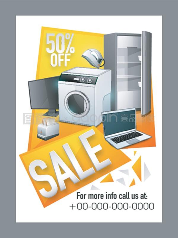 銷售海報、旗幟或電子物品的傳單。